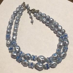 Light Blue faux pearl double strand